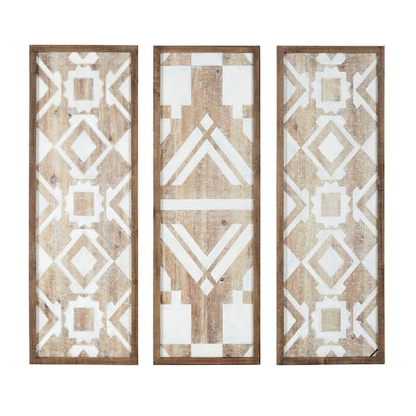 Miscool Anky 3-Piece Framed Art Print 36.81 in. x 12.6 in. 2-Tone Geometric Wood Wall Decor Set