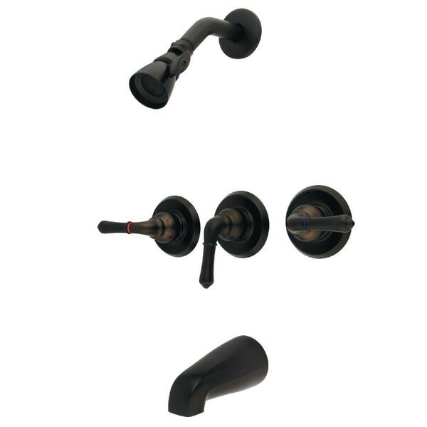 Kingston Brass Magellan 3-Handle 1-Spray Tub and Shower Faucet with Showerhead in Oil Rubbed Bronze (Valve Included)