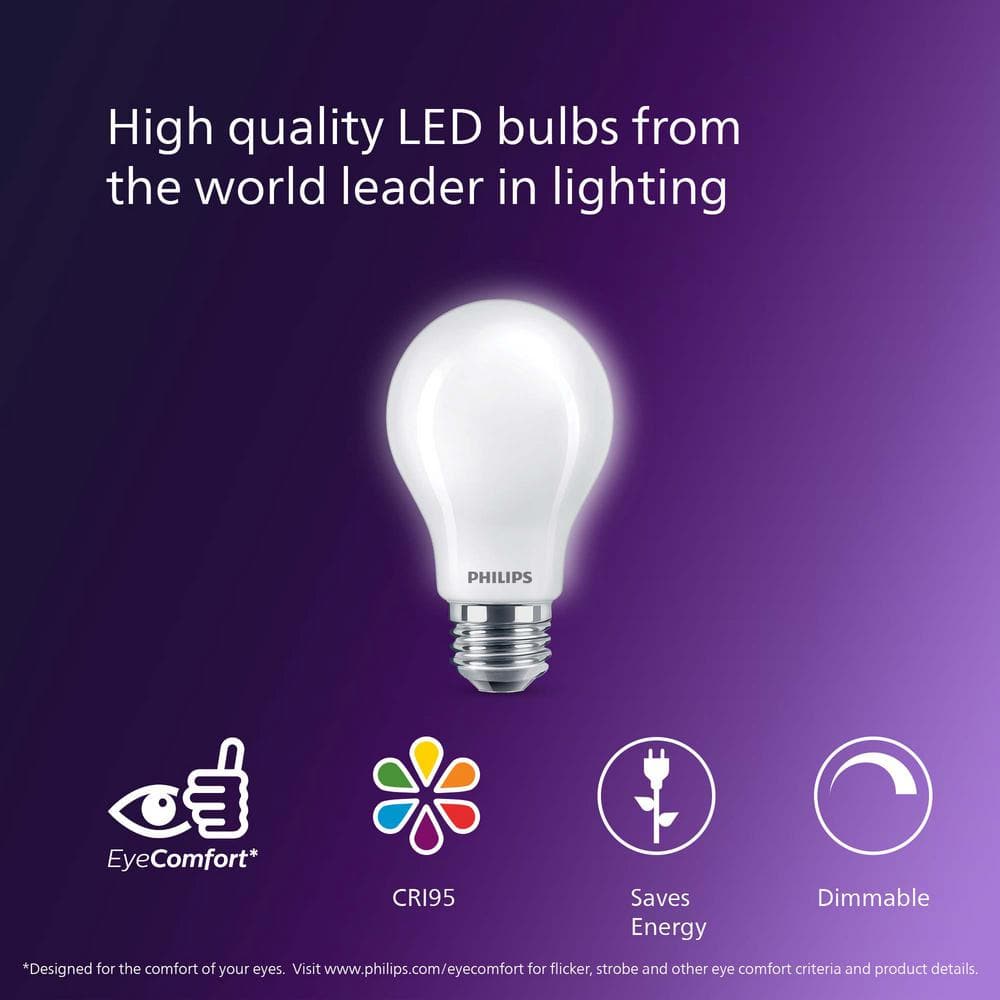 Philips 8W Frosted White Dimmable LED A19 Light Bulb 4-Pack