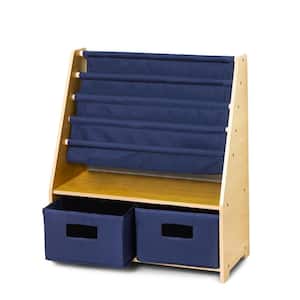 3-Sling 27.5 in. Bookshelf with Storage in Natural with Blue Canvas