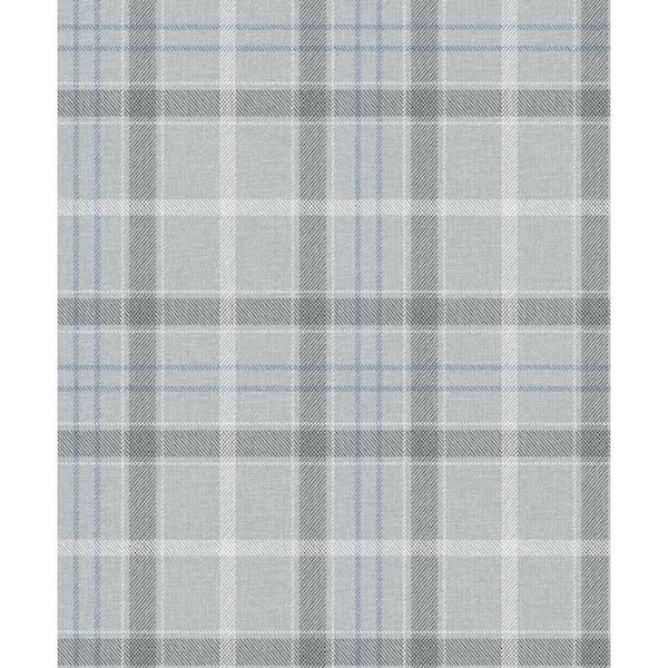 NextWall Pavestone and Blue Tailor Plaid Vinyl Peel and Stick Wallpaper Roll (Covers 31.35 sq. ft.)