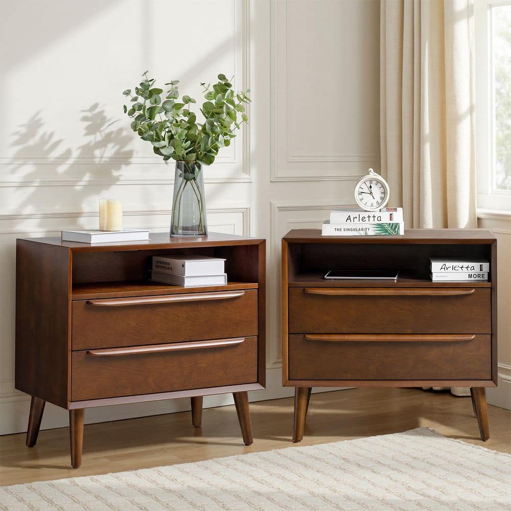 JAYDEN CREATION Leslie Mid-Century Modern Walnut 2-Drawer