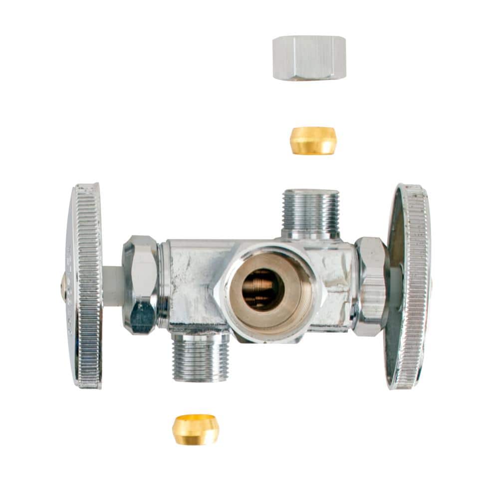 Chrome Dual Handle Multi-Turn Three Way Stop Valve