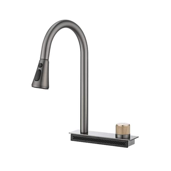 Siavonce 29.5 in.D Kitchen Sink Flying Rain Waterfall Kitchen Sink Set 304 Stainless Steel Sink with Pull Down Faucet&Accessories, Gunmetal Black