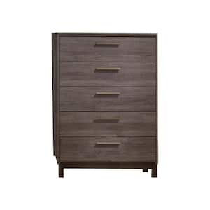SignatureHome Finish Antique Grey Material Wood Exeter Wood 5-Drawer Chest Dimensions: 16"W x 33.5"L x 48"H