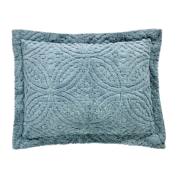 Better Trends Wedding Ring Collection Blue Standard 100% Cotton Tufted Unique Luxurious Soft Plush Chenille Ring Design Sham