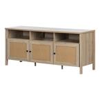 Balka 59 in. Rustic Oak and Faux Printed Rattan Particle Board TV Stand Fits TVs Up to 65 in. with Storage Doors