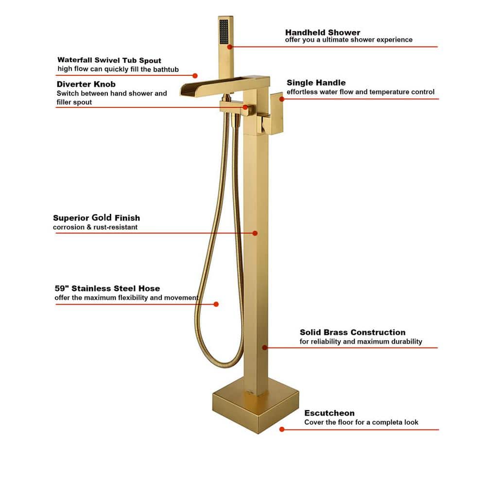 Brushed Gold Freestanding Tub Faucet with Hand Shower