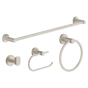 Dia 4-Piece Bath Hardware Set with Toilet Paper Holder, Robe Hook, Towel Ring and 18 in . Towel Bar in Satin Nickel