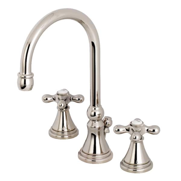 Kingston Brass Governor Cross 8 in. Widespread 2-Handle High-Arc Bathroom Faucet in Polished Nickel