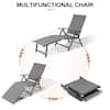 Collage showing the multifunctional features of the chaise lounge chair.