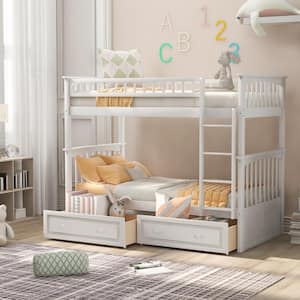White Twin over Twin Convertible Bunk Bed with Drawers