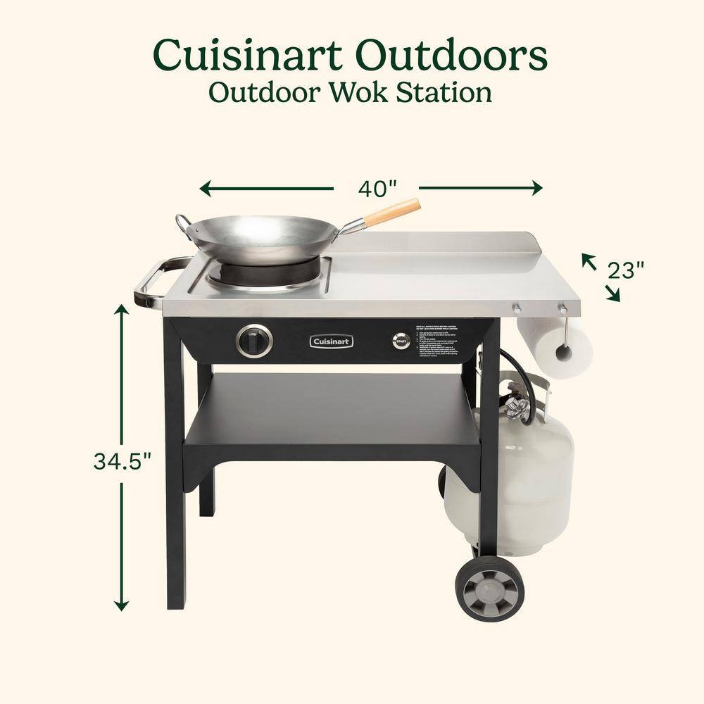 Cuisinart Black and Stainless Steel Outdoor Wok Station with Carbon Steel Wok