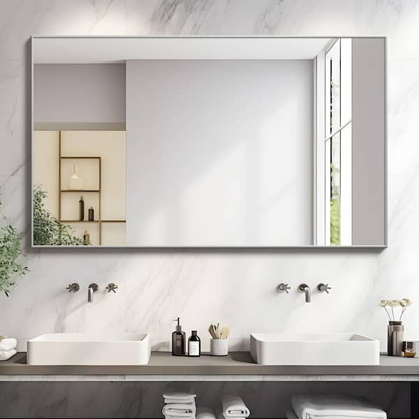 Silver 35 in. W x 59 in. H Rectangular Metal Framed Full Length Mirror Standing Floor /Leaning Mirror for Room Decor