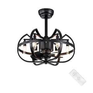 20 in. Farmhouse Indoor Matte Black Cage Reversible Ceiling Fan with Light Kit and Remote Control
