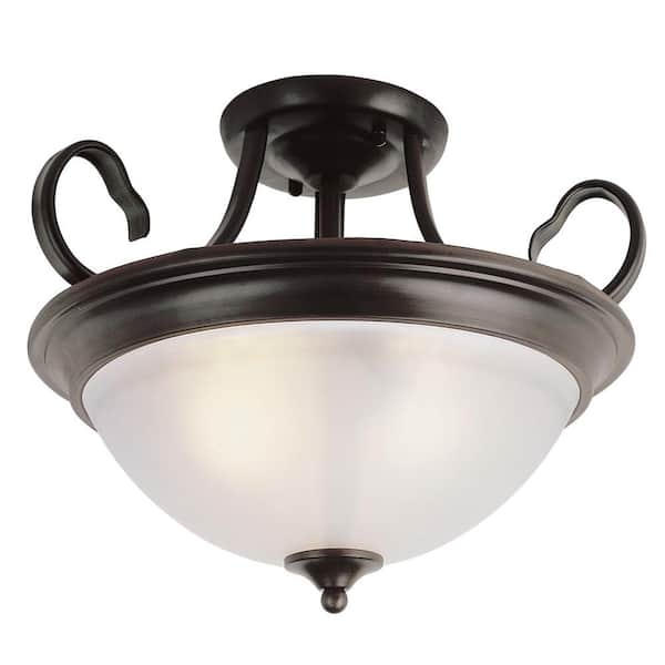 Bel Air Lighting Cabernet Collection 3-Light Oiled Bronze Semi-Flush Mount Light with White Frosted Shade