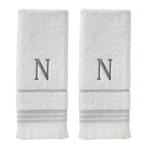 Casual Monogram Letter N Hand Towel 2 piece set, white, cotton