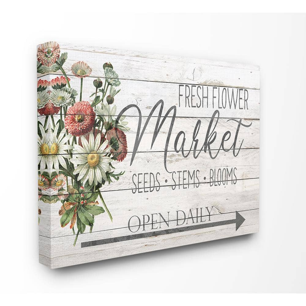 16 in. x 20 in. ""Farmhouse Planked Look Fresh Flower Market Open Daily"" by Ann Bailey Canvas Wall Art -  Stupell Industries, rwp145cn16x20