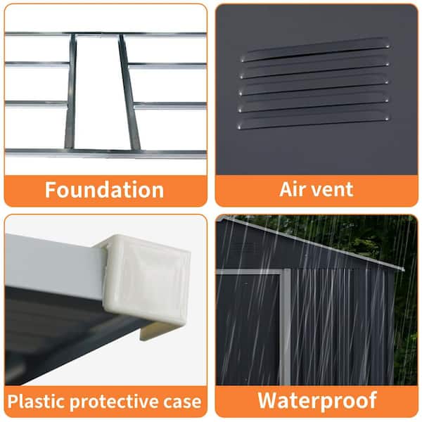 8 ft. x 10 ft. Outdoor Metal Storage Shed Garden Tool Room with Floor Base and Sliding Doors, Black (70 sq. ft.)