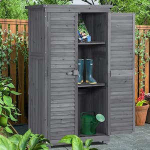 34.3 in. W x 18.3 in. D x 63 in. H Wood Outdoor Storage Cabinet Patio Shed Shelving with Waterproof Asphalt Roof Gray