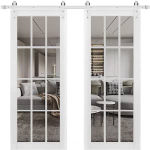 3355 56 in. x 96 in. Full Lite Clear Glass Matte White Finished Solid Wood Sliding Barn Door with Hardware Kit