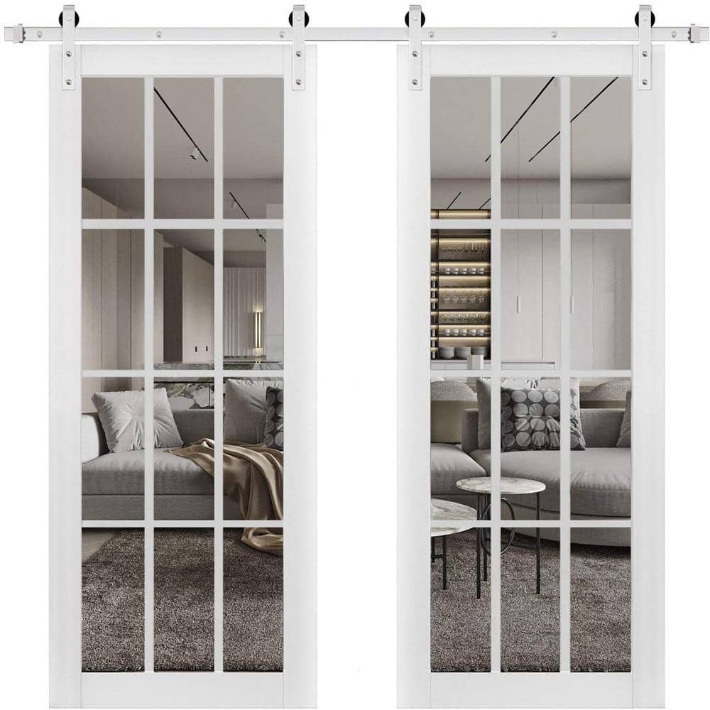 Assemble Required 3355 84 in. x 96 in. Clear Glass Matte White Finished Solid Wood Sliding Barn Door with Hardware Kit price history on PriceWatchPro