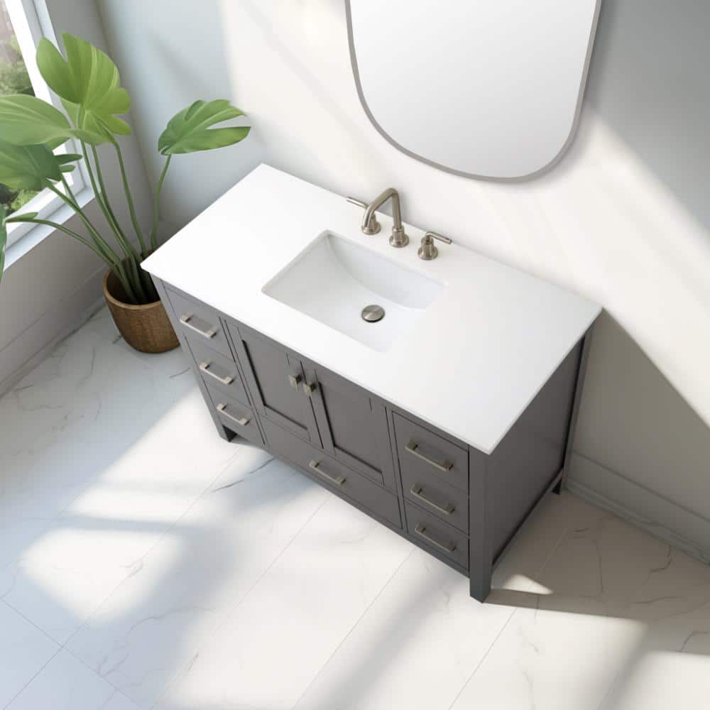 Vanea 48" Gray Solid Wood Freestanding Bathroom Vanity with Quartz Top