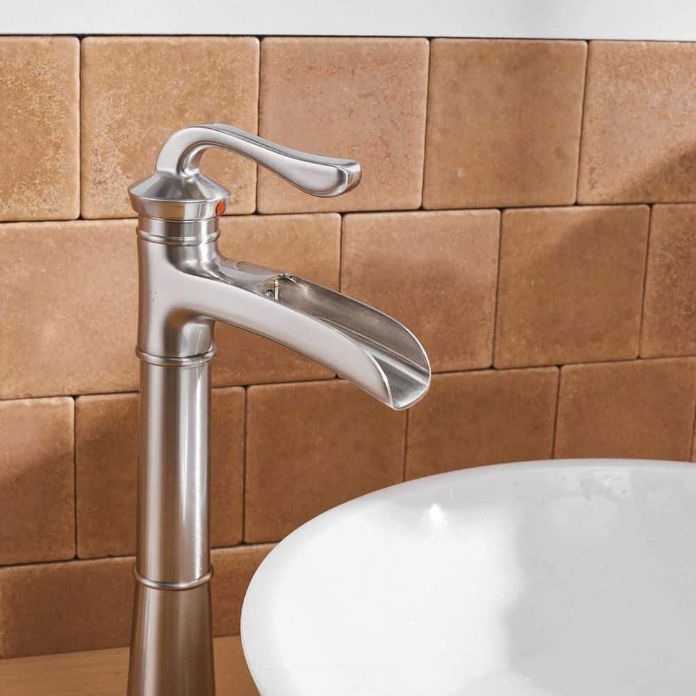 Brushed Nickel Waterfall Vessel Bathroom Faucet with Lever Handle