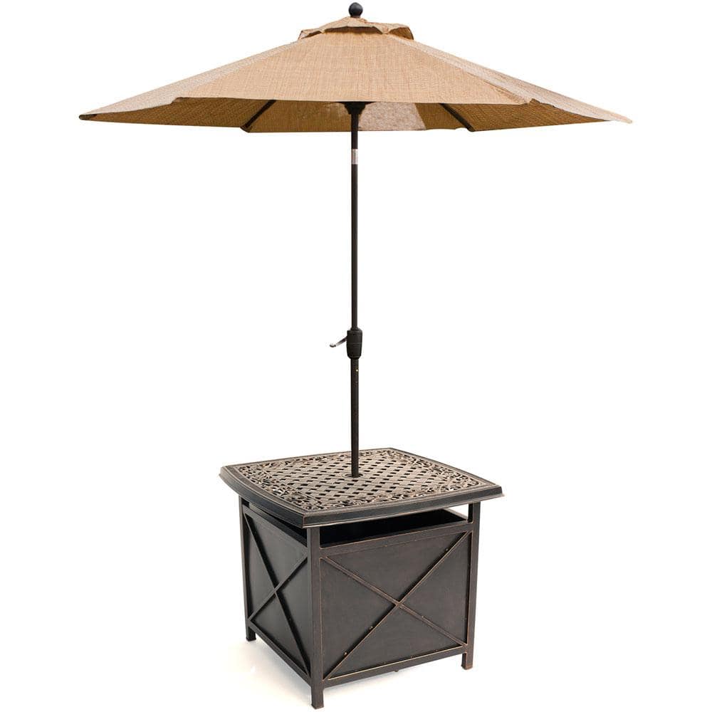 Bronze Cast Aluminum Square Patio Table with Umbrella Holder