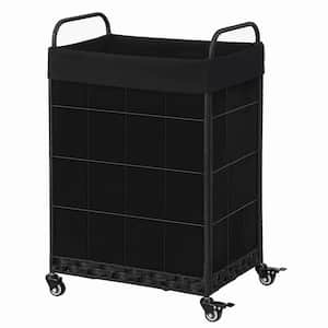 19 in. W x 14 in. D x 29 in. H Fabric Laundry Basket Hamper with Rolling Wheels Black