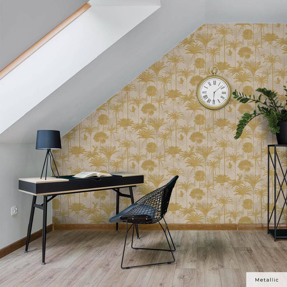 Metallic Gold Palm Trees Peel and Stick Wallpaper Roll