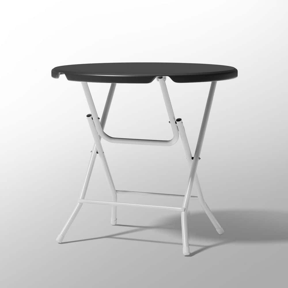 White Frame Black Plastic Tabletop Round Foldable Outdoor Dining Table (Dia. 2.5 ft. ) price history on PriceWatchPro