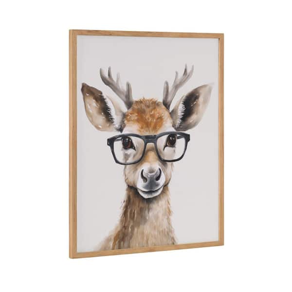 Kate and Laurel Gallery Cute Deer Wearing Glasses by The Creative Bunch Studio Natural Framed Art Print 16 in. x 20 in.