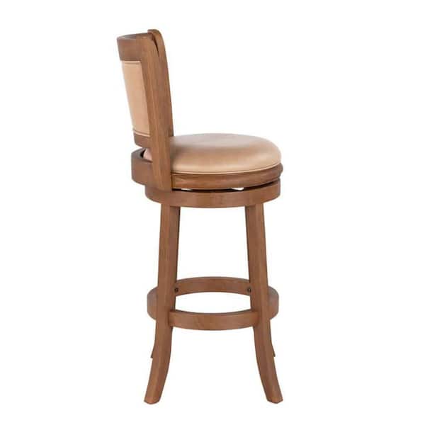Augusta 29 in. Light Brown/Chestnut Wire-Brush High Back Wood Swivel Bar Stool
