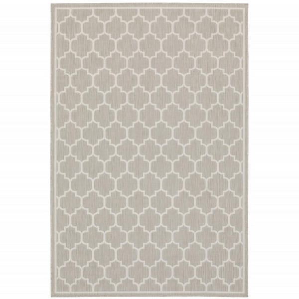 Gray, Ivory 7 ft. x 9 ft. Loomed Geometric Polypropylene Rectangle Indoor/Outdoor Area Rug