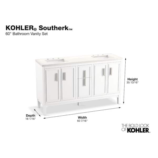 KOHLER Southerk 60.43in. Double Sink Freestanding White Bath Vanity with White Quartz Top Assembled