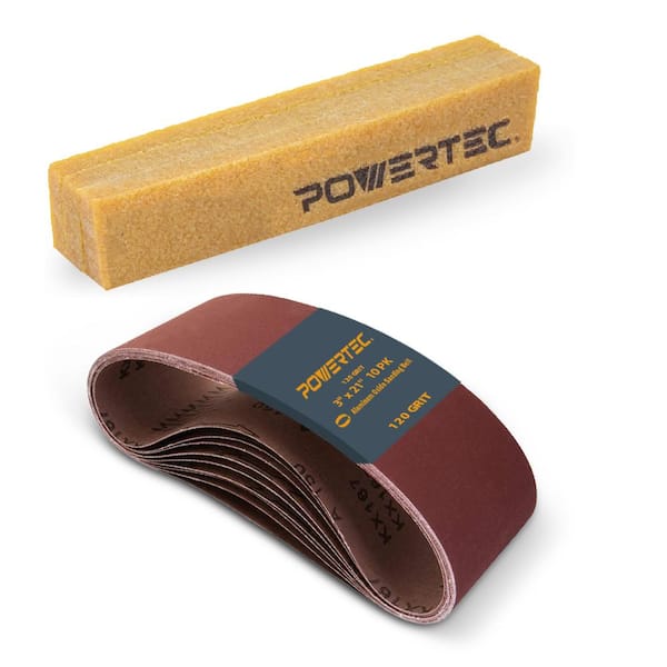 3 in. x 21 in. Aluminum Oxide Sanding Belts 120 Grit (10PK) with Abrasive Cleaning Stick for Portable Belt Sander
