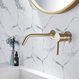 Modern Single-handle Wall Mounted Faucet Bathroom Sink Faucet in Brushed Gold