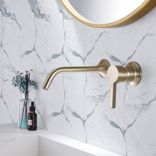 Tomfaucet Modern Single-handle Wall Mounted Faucet Bathroom Sink Faucet in Brushed Gold