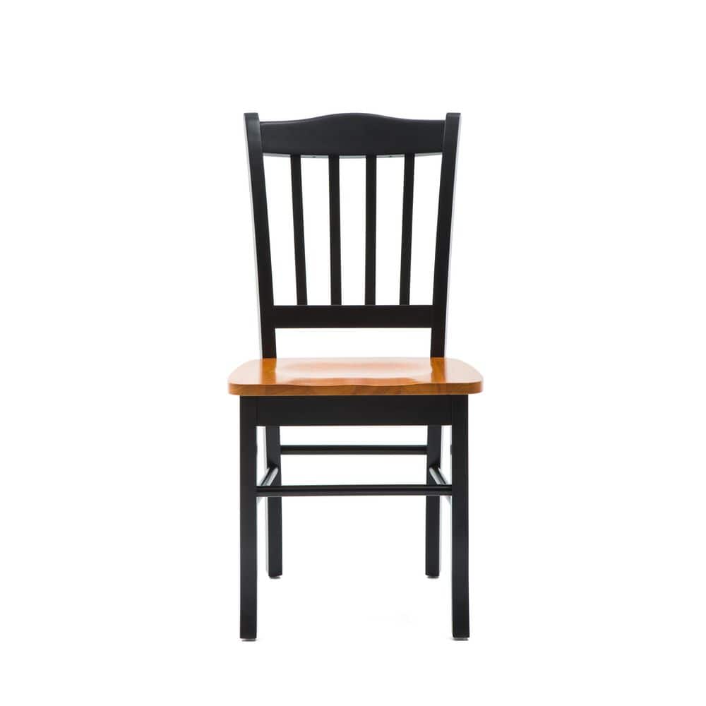 Set of 2 Black and Oak High Slat Back Dining Chairs