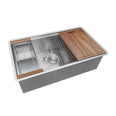 Roma Pro 32 in. Undermount Single Bowl 16-Gauge Stainless Steel Workstation Kitchen Sink with Rounded Corners