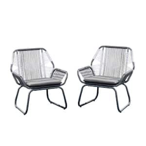 Gray Outdoor Steel Chaise Lounge Chair Rattan with Cushion