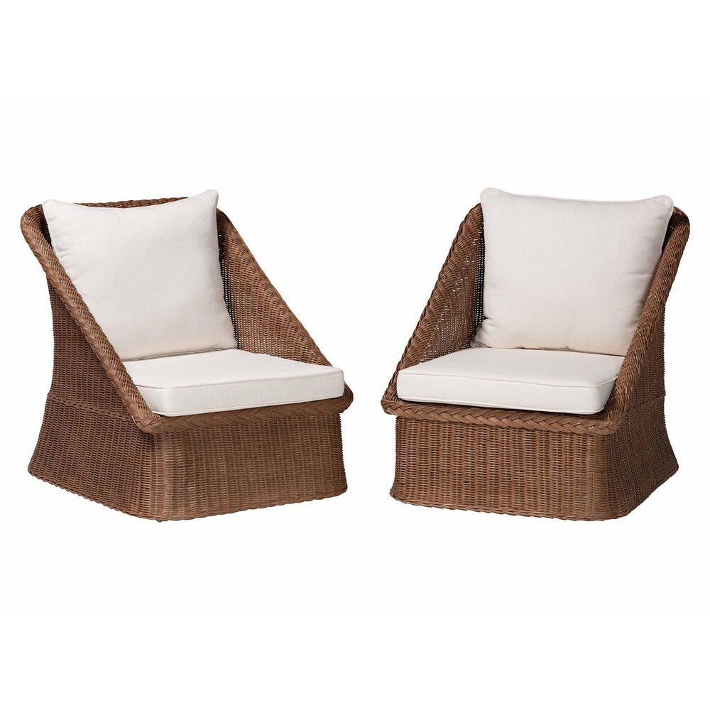 Handcrafted Brown Rattan Accent Chair Set with Cushions