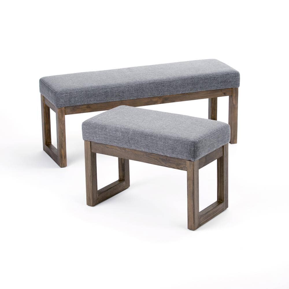 Modern Grey Linen Look Narrow Profile Footstool Bench