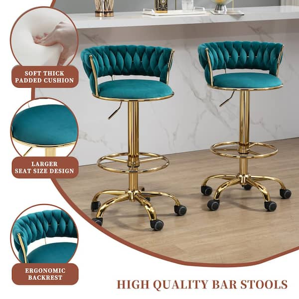 HOMEFUN 35.43 in Teal Velvet Swivel Adjustable Metal Counter Bar