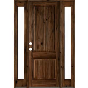 64 in. x 96 in. Rustic Alder Square Provincial Stained Wood with V-Groove Right Hand Single Prehung Front Door