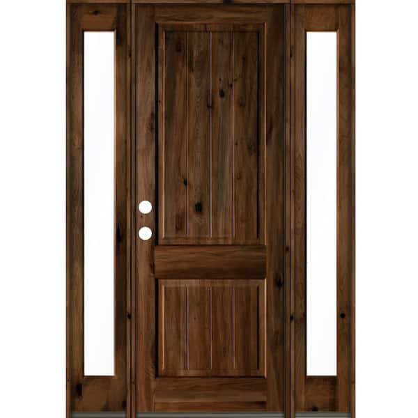 Krosswood Doors 70 in. x 96 in. Rustic Alder Square Provincial Stained Wood with V-Groove Right Hand Single Prehung Front Door