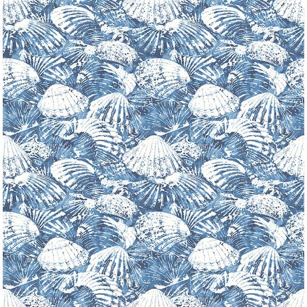 Brewster Surfside Blue Shells Blue Paper Strippable Roll (Covers 56.4 sq. ft.)