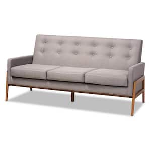 Perris 68.5 in. Light Gray/Walnut Polyester 3-Seater Cabriole Sofa with Square Arms