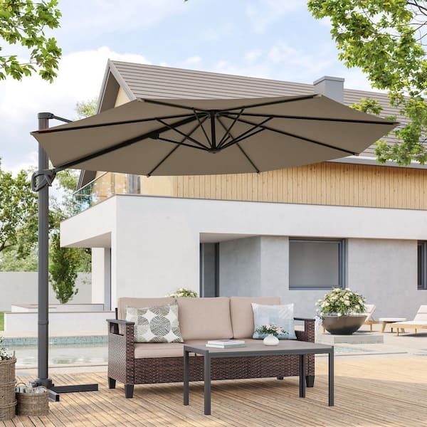 10 ft. Round 360-Degree Rotation Cantilever Offset Outdoor Patio Umbrella in Taupe